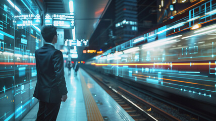 Fototapeta premium Bustling Metro Station During Peak Hours with Crowded Platforms