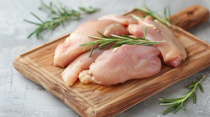 raw chicken meat on a wooden board