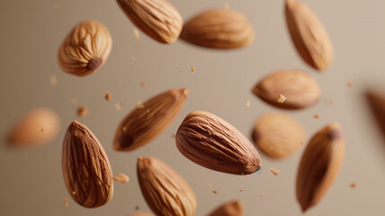 Handful of Almonds Caught in Mid-Air with Crumbs