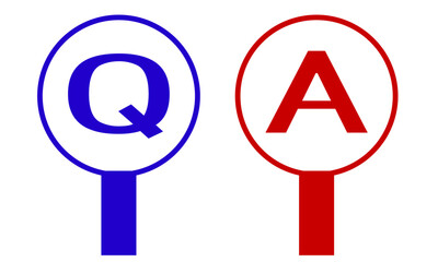 青と赤の丸い看板の中のQとA