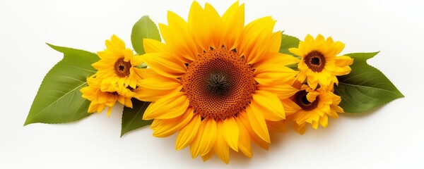 Sunflower Isolated on White Background Panorama. Generative AI