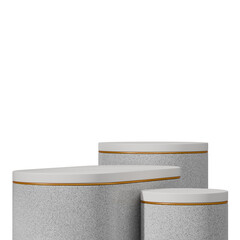 gold accent 3d render, transparent background of white granite textured podium in square

