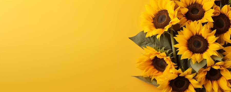 Sunflower Bundle Isolated on Yellow Background with Copy Text Space. Generative AI