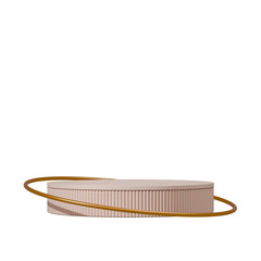 transparent background of peach color cylinder podium, in square gold ring rendering 3d
