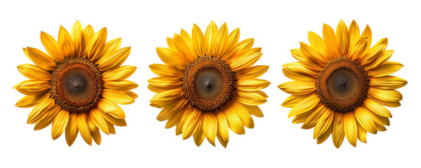 sunflower bloom isolated on white background, set