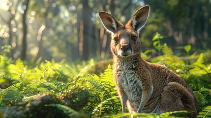 Naklejka na ściany i meble Follow the Kangaroo as It Explores the Vast Bushland, Its Curiosity Leading It on an Exciting Adventure.