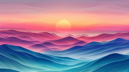 Fototapeta na wymiar Stylized artistic ocean waves with sunrise, great for background and nature themes.