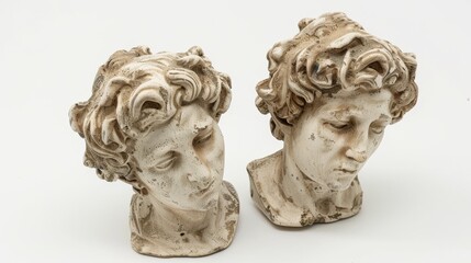 Classical ancient marble gypsum stoic, roman, greek bust, busts head sculpture against a colored background representing historical figures 