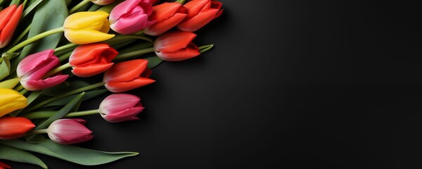 Tulip Flowers Bundle Isolated on Dark Background with Copy Text Space. Generative AI