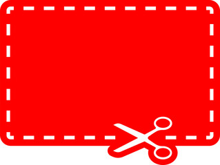 Bright red rectangular sticker outlined