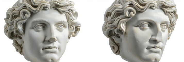Obraz premium Classical ancient marble gypsum stoic, roman, greek bust, busts head sculpture against a colored background representing historical figures 