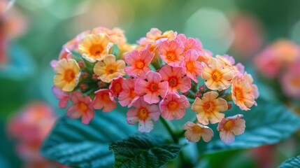 Lantana montevidensis, commonly called trailing lantana or purple lantana, thrives in the park, its vibrant blooms drawing admirers and pollinators alike.  - obrazy, fototapety, plakaty
