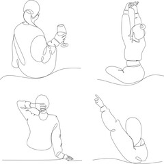 Linear drawing of a sitting girl, rear view. Abstract feminine print. Modern design for beauty logos, template emblems, cards, prints.