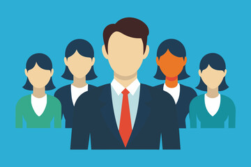 Vector art of Successful leader and his team. Business vector illustration.
