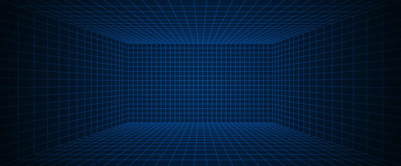 Perspective grid background. Empty futuristic digital box room