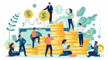 Illustration of Money and financial concept people and coins on daily life, success