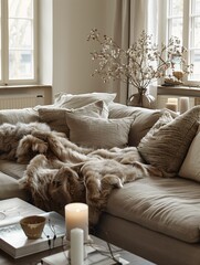 Cozy Living Room Interior with Elegant Sofa and Decorative Details