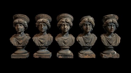Obraz premium Classical ancient marble gypsum stoic, roman, greek bust, busts head sculpture against a colored background representing historical figures 