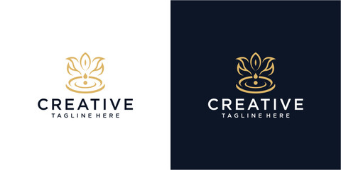 Minimalist beauty gold water drop logo design.