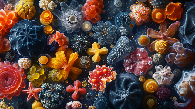 Vibrant assortment of marine invertebrates showcasing biodiversity.