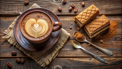 offee and biscuit cake - obrazy, fototapety, plakaty