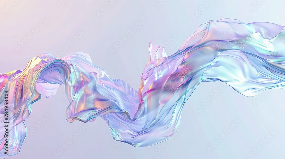 Poster a mesmerizing abstract scene of translucent waves undulating on a white background.