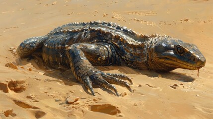A prehistoric lizard that walks in the desert majestically. - obrazy, fototapety, plakaty