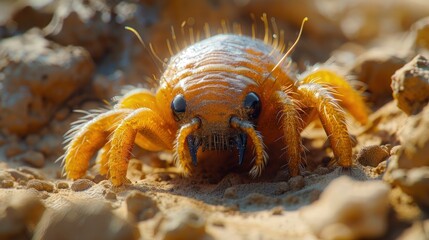 Tiny golden spider is cute but has deadly poison. - obrazy, fototapety, plakaty