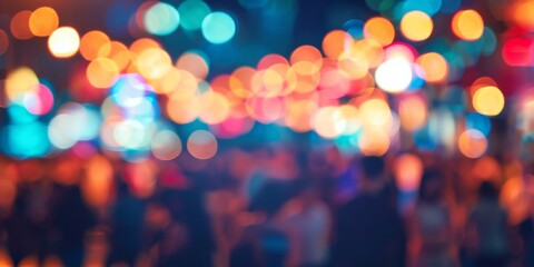 Vibrant bokeh lights blur at a festive night event, creating an abstract background. - obrazy, fototapety, plakaty