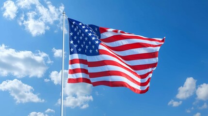 USA flag waving against blue sky