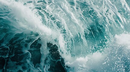 Breaking wave, close-up, eye-level view, ocean's strength, crystal clear, high speed - obrazy, fototapety, plakaty
