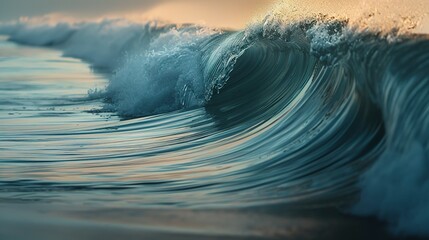 Wave symmetry, approaching shore, close-up, straight-on shot, natural architecture, morning calm  - obrazy, fototapety, plakaty