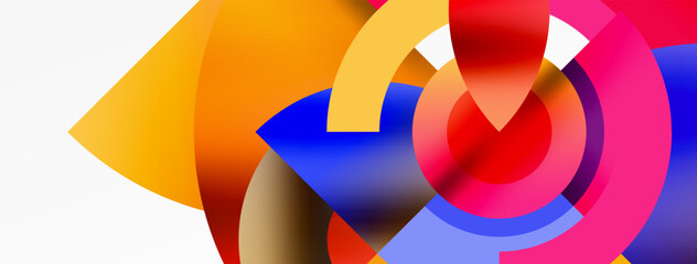 Vibrant abstract art featuring a colorful assortment of circles and triangles in electric blue hues on a white background, creating a symmetrical pattern with closeup details
