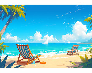 Summer, scenery, women, sea, palm trees, travel, vacation, season