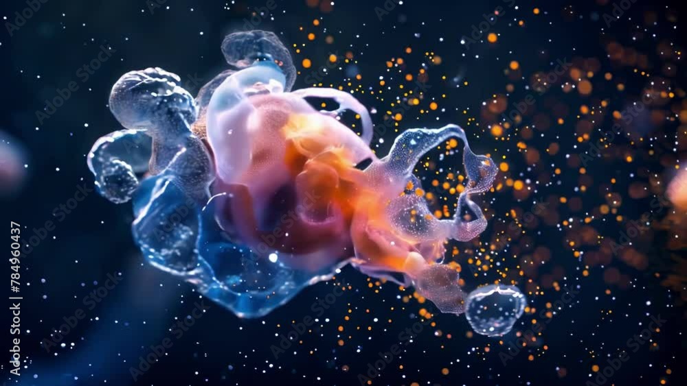 Poster a microscopic view of an amoeba its bloblike shape constantly changing as it engulfs food particles.