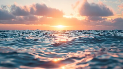 Obraz premium Sunrise hues, ocean's canvas, close-up, straight-on angle, pastel skies, calm waters 