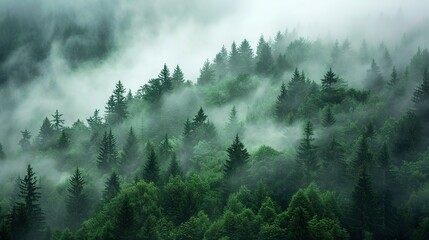Misty Forests: Images capturing forests shrouded in mist or fog, emphasizing mystery and depth.  - obrazy, fototapety, plakaty