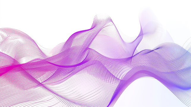 Colorful spectrum gradient wave lines in shades of bright lavender, depicting dynamism and innovation in digital communication and technology, isolated on a white background.