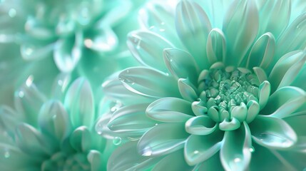  A serene background composed of shiny plastic artificial flowers in a single shade of light green . The flowers' glossy finish enhances their pristine appearance