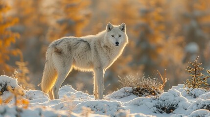 Obraz premium Arctic Wolf Frolicking in the Snow, Its White Fur Blending Perfectly with the Wintry Landscape.