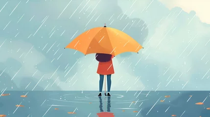 Fotobehang person with umbrella, umbrella in the rain, autumn, rainy season, rain rain go away © Taiwo