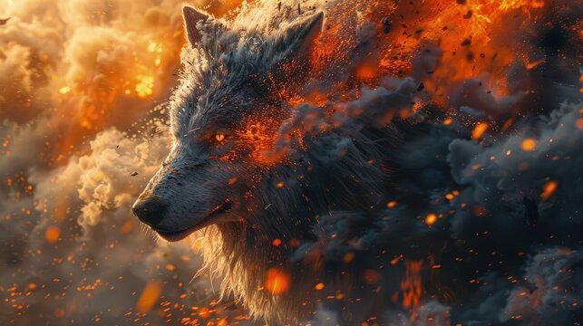 Mythical Monster Version. Fenrir, Giant Wolf of Norse Mythology, Bound by Unbreakable Chains, Its Roars Shaking the Earth as It Awaits the Coming Twilight of the Gods.