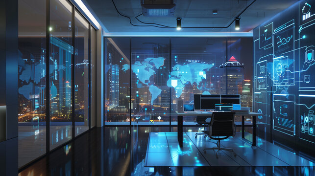 modern technology company office interior, futuristic office background 