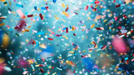 Colorful confetti rains down, adding excitement to the celebratory occasion with copy space - obrazy, fototapety, plakaty
