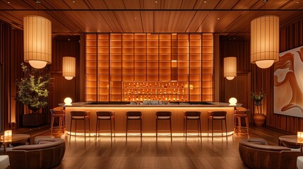 Modern Bar Interior with Warm Ambient Lighting