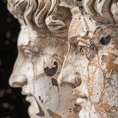 Classical ancient marble gypsum stoic, roman, greek bust, busts head sculpture against a colored background representing historical figures 