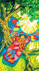 A newborn swaddled in a blanket under a random, ancient tree, roots and future entwined