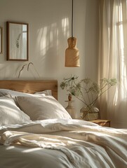 Cozy Bedroom Interior with Natural Light and Decorative Plants