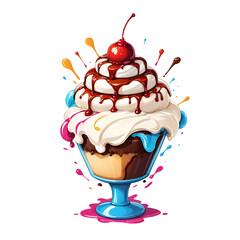 A colorful ice cream sundae with a cherry on top.