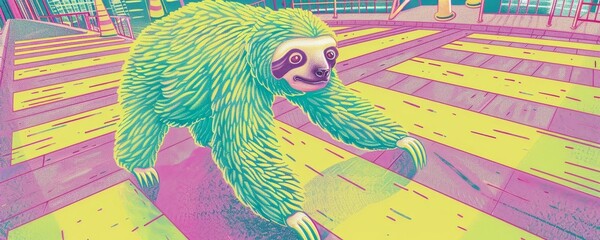 A sloths leisurely journey across a random, bustling crosswalk, slow and steady in the fast lane